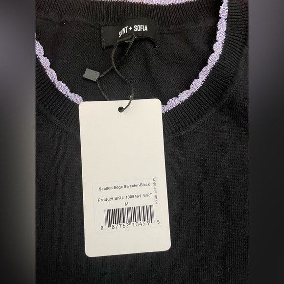 Saint+Sofia Scalloped Edge Crew Neck Sweater, Black and Purple, Women’s M, NWT - Picture 8 of 14